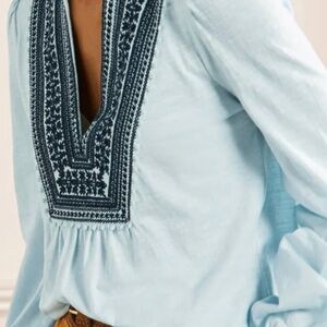 Boden White and Black Embellished Long Sleeve Blouse